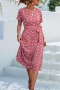 non-stretch polka dot batch printing single breasted belt casual midi dress_Black_Pink