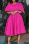 plus size slight stretch 6 colors puff sleeve nipped waist simple midi dress_Black_White_Light Green_Pink_Magenta