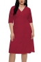 plus size non stretch lace v-neck nipped waist classic midi dress (with lined)_White_Red
