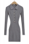 stretch ribbed knitted 6 colors single-breasted slim stylish mini dress_Black_Purple_Sky Blue_Khaki _Dark Gray