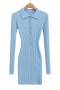 stretch ribbed knitted 6 colors single-breasted slim stylish mini dress_Black_Purple_Sky Blue