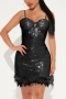 plus size slight stretch zip-up slim fuzzy sequins sling sexy mini dress_Black