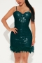 plus size slight stretch zip-up slim fuzzy sequins sling sexy mini dress_Black_Dark Green