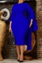 plus size slight stretch 3 colors three quarter sleeve slit classic midi dress_White_Red_Blue