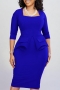 plus size slight stretch 4 colors square neck fake pockets classic midi dress_Dark Green_Rose Red_Blue