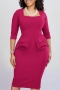 plus size slight stretch 4 colors square neck fake pockets classic midi dress_Dark Green_Rose Red_Blue_Magenta
