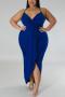 plus size slight stretch 9-colors solid color sling irregular sexy maxi dress_Black_White_Red_Sky Blue_Blue