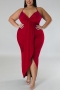 plus size slight stretch 9-colors solid color sling irregular sexy maxi dress_Black_White_Red