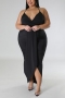 plus size slight stretch 9-colors solid color sling irregular sexy maxi dress_Black