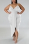 plus size slight stretch 9-colors solid color sling irregular sexy maxi dress_Black_White