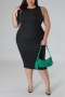 l-4xl plus size sexy slight stretch 5 colors orange slim sleeveless midi dress_Black