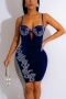 sexy plus size stretch velvet rhinestone tassel sling backless slim mini dress_Black_Rose Red_Dark Green_Dark Blue
