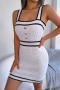 sexy slight stretch 3 colors colorblock stripe knitted button decor mini dress_White