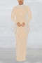sexy plus size slight stretch mesh rhinestone tassel pearl zip-up maxi dress(with bodysuit)_Black_White_Red_Magenta_Blue_Beige