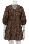 casual slight stretch lapel leopard printing button mini dress(no belt)_Black_Brown
