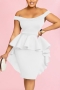 sexy plus size slight stretch solid off-shoulder slim ruffle zip-up mini dress_Black_White