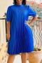 casual plus size non stretch satin pleated lace up simple midi dress_White_Red_Blue