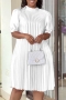 casual plus size non stretch satin pleated lace up simple midi dress_White