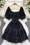 casual slight stretch 8 colors dot batch printing ruffle mini dress_Black