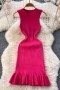 sexy stretch 6 colors ribbed knit sleeveless mini dress_Black_Pink_Magenta