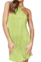 casual slight stretch solid color sling pleated stylish mini dress_Black_Light Green