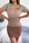 sexy slight stretch 3 colors contrast knitted hollow out bodycon mini dress_Green_Blue_Khaki 