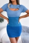 sexy slight stretch 3 colors contrast knitted hollow out bodycon mini dress_Green_Blue