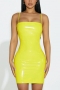 sexy solid color slight stretch pu leather sling backless bodycon mini dress_Black_Yellow