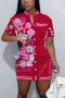 sexy plus size slight stretch 5 colors batch printing crew neck button mini dress_Black_White_Red