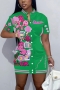 sexy plus size slight stretch 5 colors batch printing crew neck button mini dress_Black_White_Red_Green