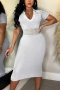 plus size sexy stretch 5 colors v-neck cutout midi dress_Black_White