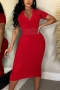 plus size sexy stretch 5 colors v-neck cutout midi dress_Black_White_Red