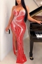 plus size sexy slight stretch 3 colors rhinestone decor sling slit maxi dress_Black_Red