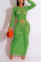 sexy plus size slight stretch 5 colors knitted hollow orange sequins maxi dress_Black_White_Orange_Green