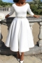 casual plus size slight stretch three-quarter sleeve midi drss (without belt)_Black_White