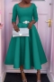casual plus size slight stretch three-quarter sleeve midi drss (without belt)_Black_White_Red_Magenta_Green