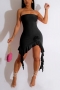 sexy 5 colors stretch ruffle flower decor tube design irregular midi dress_Black