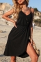 casual slight stretch simple solid color 4 colors button sling midi dress_Black