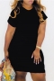 s-5xl plus size sexy simple 4 colors solid color slim mini dress_Black