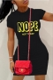 s-5xl plus size sexy simple 4 colors letters printing slim mini dress_Black