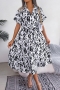 casual non-stretch leopard print single-breasted lapel midi dress(with belt)_White