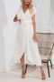 stylish non-stretch solid color chiffon belt ruffled v-neck midi dress_White