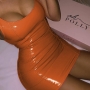 sexy slight stretch pu leather orange low-cut zip-up bodycon mini dress_Black_Pink_Red_Orange