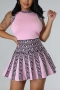 high street slight stretch knitted digital printing sleeveless mini dress_Black_Pink