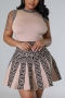 high street slight stretch knitted digital printing sleeveless mini dress_Black_Pink_Green_Beige