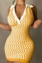 sexy plus size stretch wave knitted backless single-breasted slim mini dress_Black_Magenta_Yellow