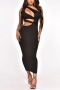 sexy plus size 5 colors stretch hollow one shoulder slim maxi dress_Black
