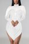 sexy plus size stretch mesh rhinestone zip-up slim mini dress_Black_White