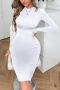 sexy stretch solid color hollow long sleeve slim midi dress_Black_White
