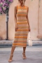 sexy slight stretch orange stripe cut out knitted sleeveless midi dress_Black_Orange